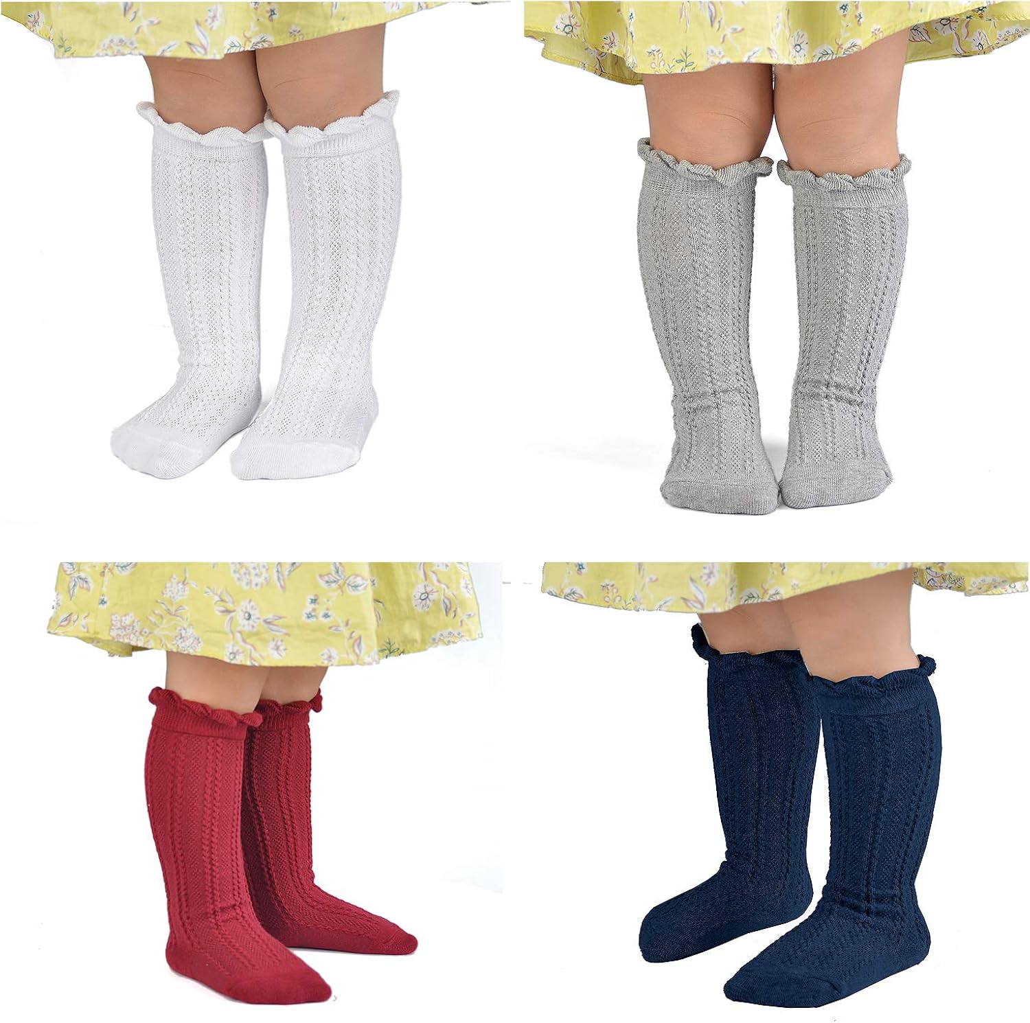 Epeius Baby Girls Boys Cotton Uniform Knee High Socks Tube Ruffled Stockings (Pack of 3/5): Clothing