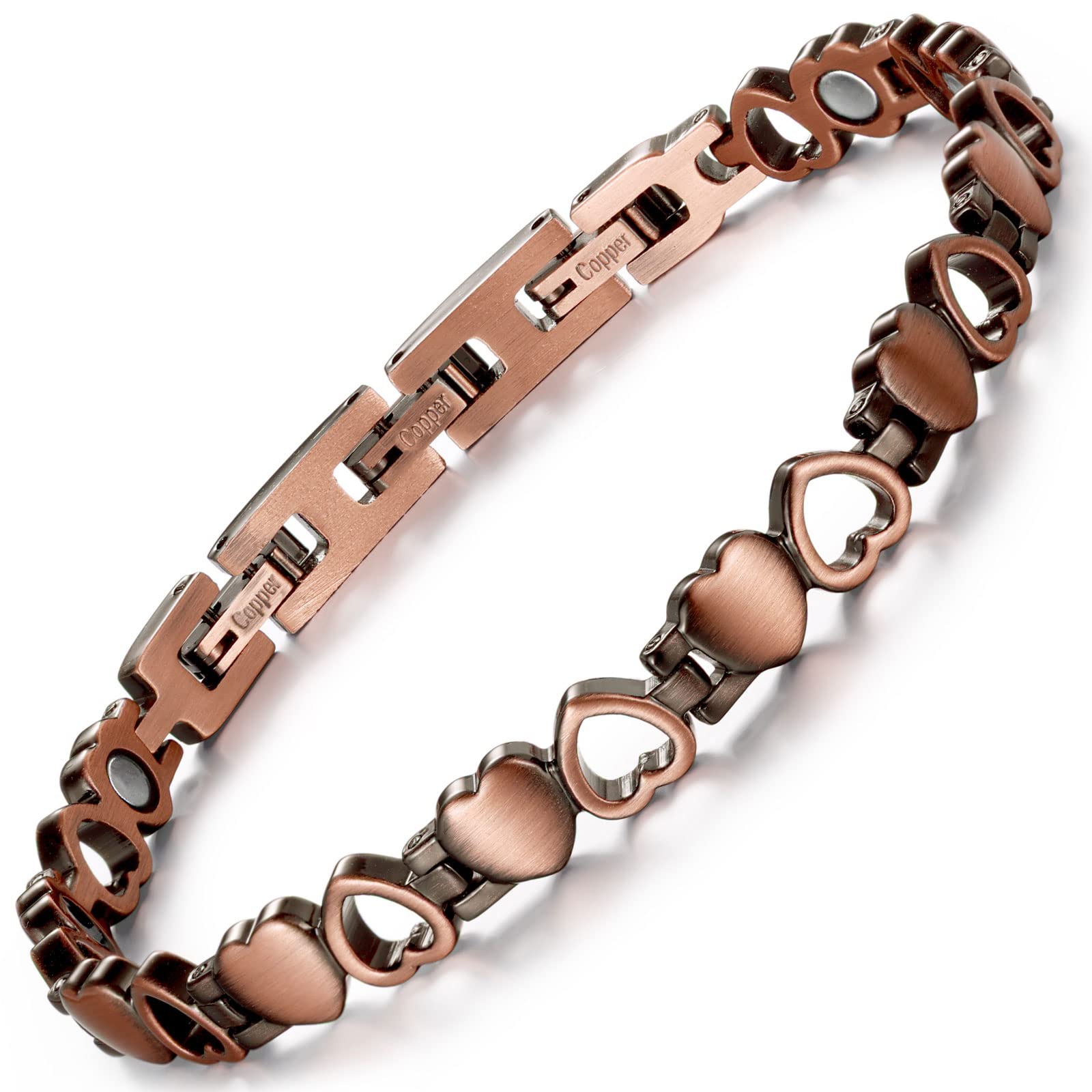RainSo Womens Heart Design Pure Copper Magnetc Bracelets Adjustable With Gift Box