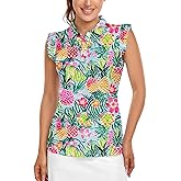 Womens Sleeveless Golf Shirt Ruffle Sleeve Polo Shirts Moisture Wicking Golf Apparel Tennis Shirts Golf Tank Tops