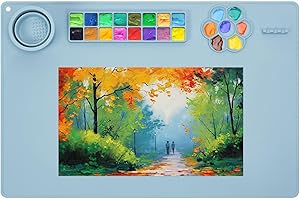 Limous Silicone Painting Mat - 24"x16" with Cup Holder, 16-Color Separator for DIY Art & Clay Creation