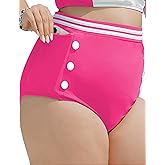 Curvagile Women's Plus Size High Waisted Bikini Bottoms Tummy Control Swim Bottom with Side Pockets Full Coverage Swimsuit