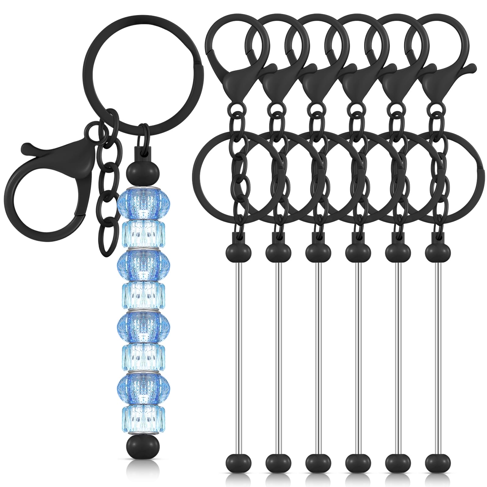 Photo 1 of Huwena 6 Pcs Beadable Keychain Bars Blanks Bead Keychain Metal for Pendant DIY Crafts Jewelry Making Gift(Black)