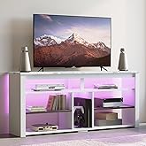 Bestier LED Tall Entertainment Center for PS4, 55 inch TV Stand for 55/60/65 inch TV, TV Console with Storage, Media TV Cabinet with Adjustable Shelf for Living Room, White Marble