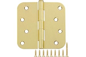 JIW 3 Pack Satin Brass Door Hinges 5/8 Radius 4 Inch