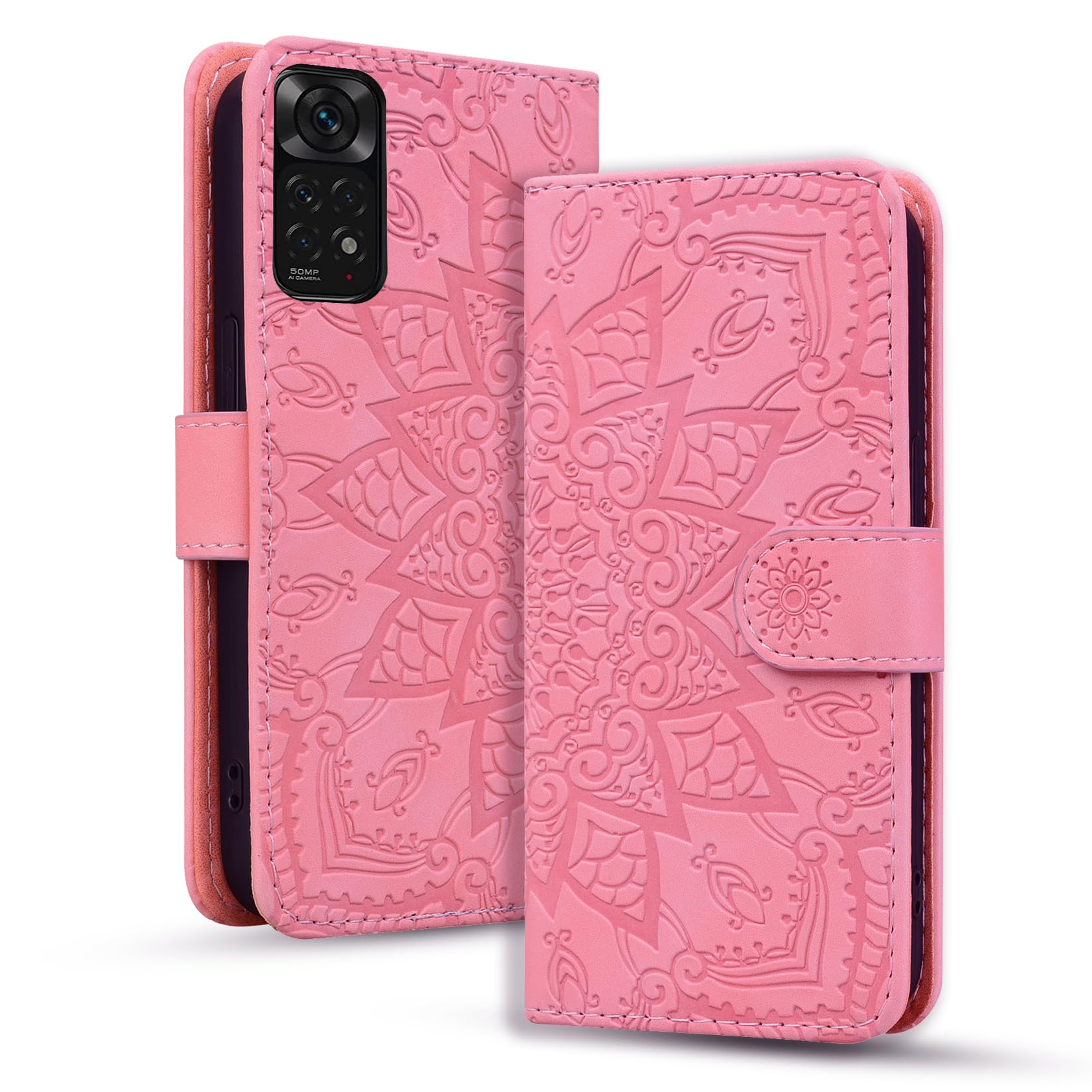 Rosbtib Mobile Case for Xiaomi Redmi Note 11/ 11S Premium PU Leather Case with Magnetic Closure Stand Function Flip Cover Mandala Embossing Xiaomi Redmi Note 11/ 11S - Pink