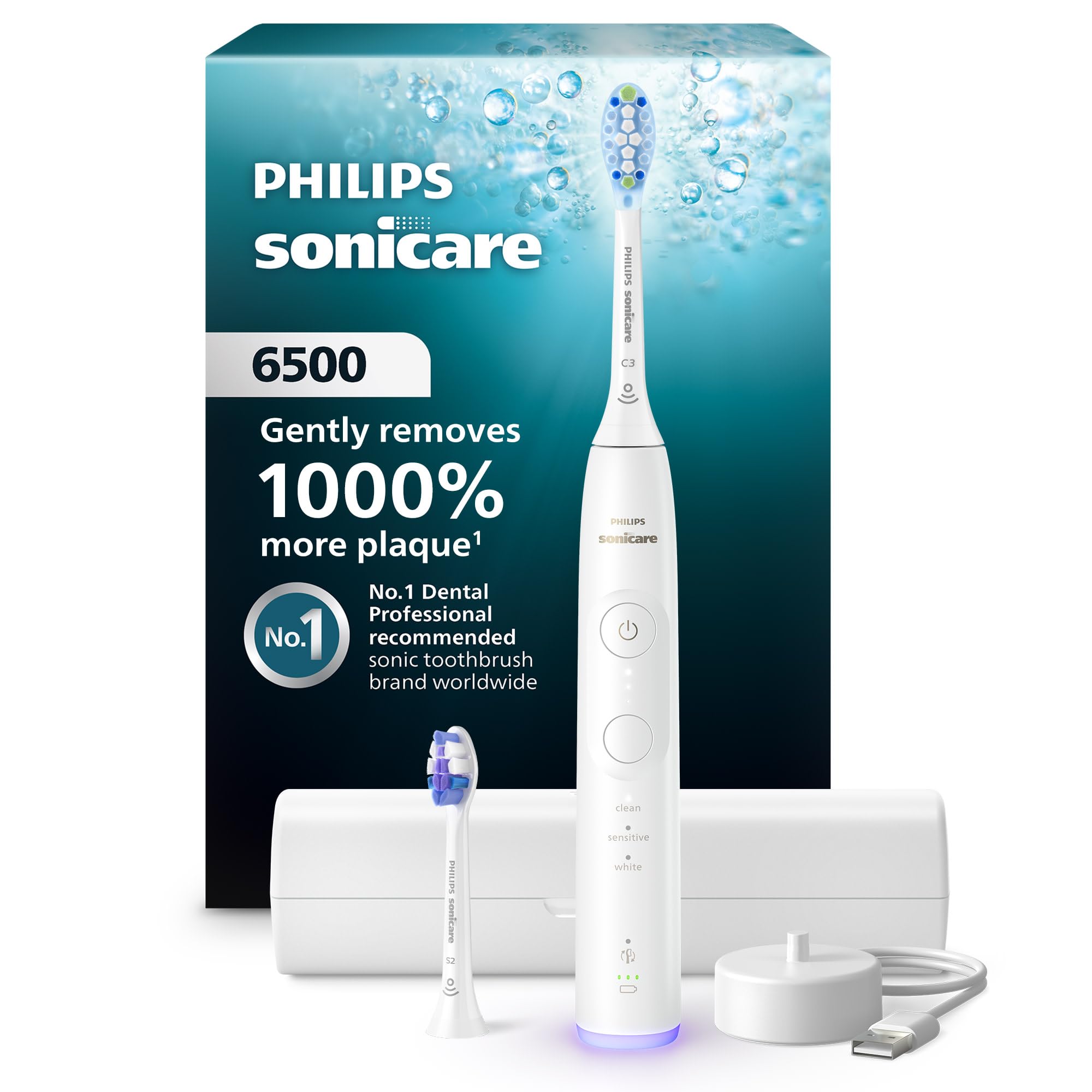 Photo 1 of **INCOMPLETE* SEE NOTES** Philips Sonicare 6500 Series Electric Toothbrush - Next-Generation Sonicare Technology, Pressure Sensor, 9 Brushing Settings, SmarTimer, BrushPacer, 21-Day Runtime, Travel Case, White, HX7410/10
