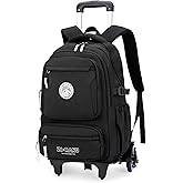 GRUOTEIS Black Rolling Backpack for Boys Middle Junior School Kids, Boys Backpack with 6 Wheels, Black