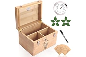 INTARSIO Professional-Designed Bamboo Seed Storage Box with Built-in Hygrometer, Double-Layer Airtight Lid and Safety Lock, Temperature-Stable Wooden Seed Organizer for Preservation, Great Gifts for Gardener