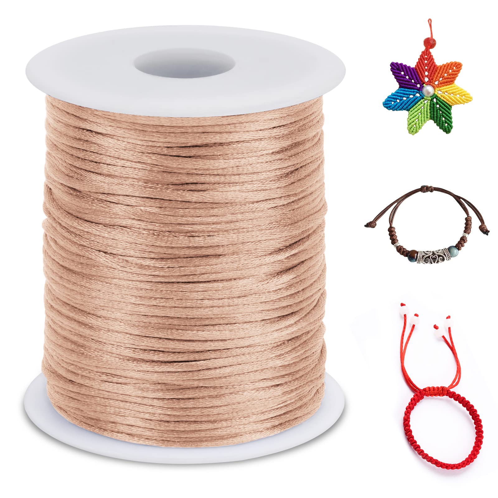 LEREATI Nylon Cord 1.5mm x 100m, Satin Cord Nylon String Macrame Cord, Coloured Beading Thread for Making Bracelet, Necklace, Chinese Knot, Jewellery (Beige Red)