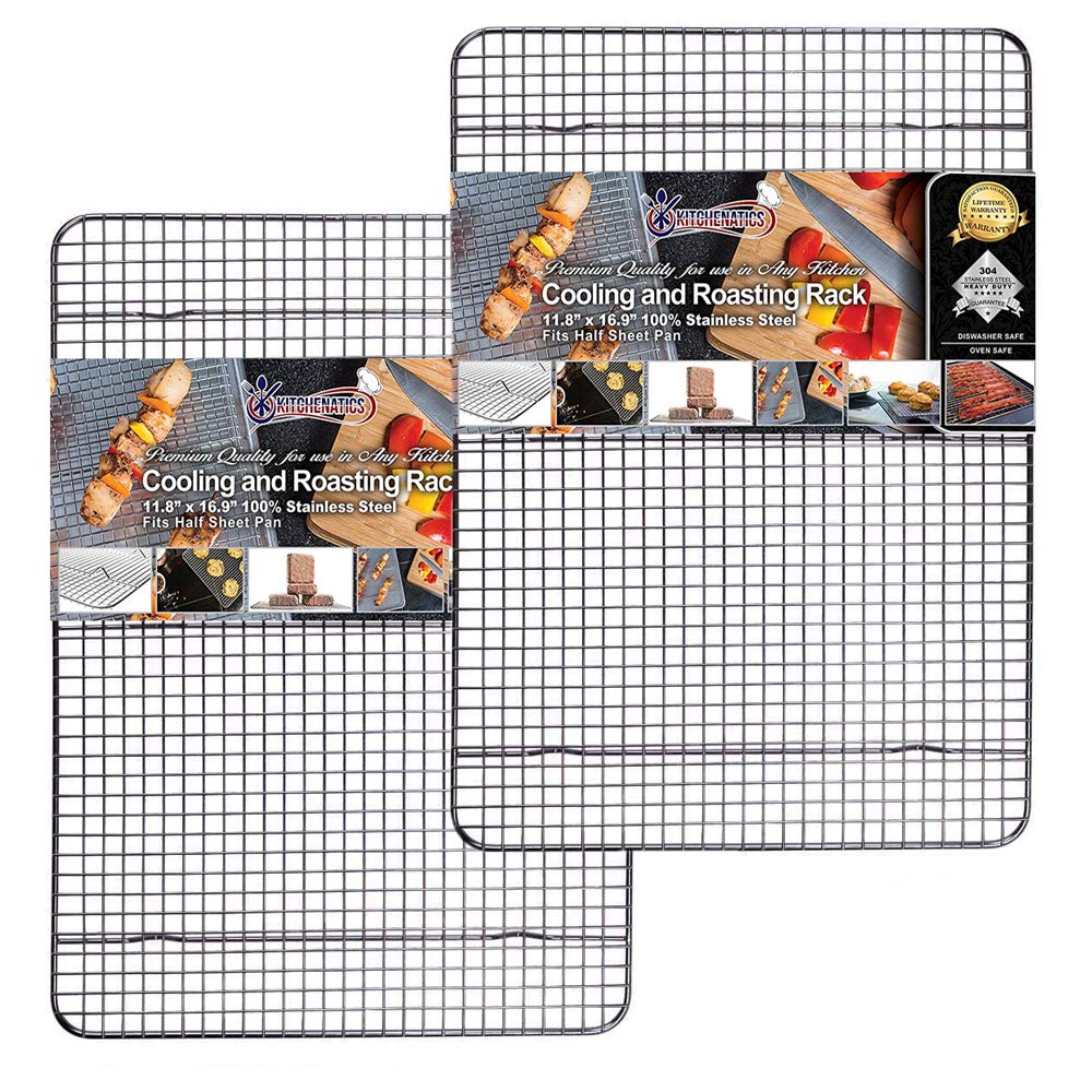 KITCHENATICS Heavy Duty Half Sheet Cooling Racks, Rust Resistant Stainless Steel Baking Racks, Wire Racks Fit Half Sheet Pan, Bacon Grill Rack for Oven, Cookie Cooling Racks 11.8" x 16.9" IN, Set of 2