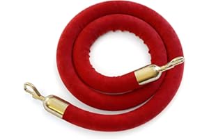 CROWD CONTROL WAREHOUSE Montour Line Velvet Hanging Stanchion Rope Foam Core, 8 Foot Red Rope with Polished Brass Snap Ends