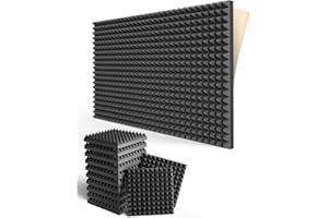 BEEQUIET Upgraded 12 Pack Self-Adhesive Sound Proof Foam Panels for Walls 2" X 12" X 12" - Fast Expand Acoustic Panels with High Density, Pyramid Design Soundproof Wall Panels-Absorbs Sound & Eliminates Echoes