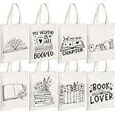 Sweetude 8 Pcs Book Lovers Club Gifts Bulk Canvas Tote Bags Bookish Librarian Reader Gift for Women Teacher(Basic Style)