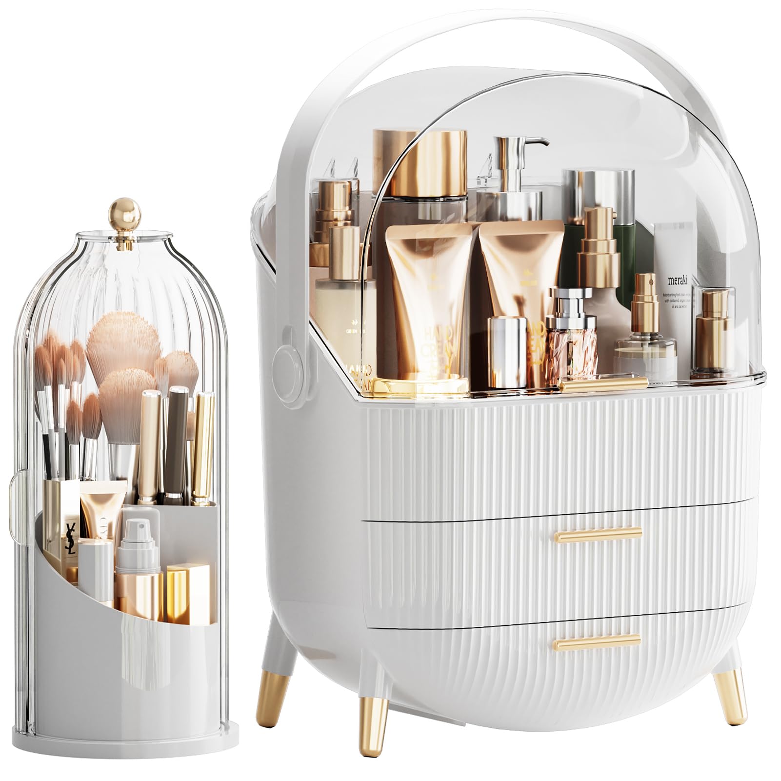 Photo 1 of Makeup Organizers Countertop, Makeup organization for Vanity, Cosmetic Storage with Lid and Drawers, Skincare Display Cases with for Desktop, Bathroom (White)