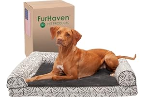 Furhaven Cooling Gel Dog Bed for Large/Medium Dogs w/ Removable Bolsters & Washable Cover, For Dogs Up to 55 lbs - Plush & Southwest Kilim Woven Decor Sofa - Boulder Gray, Large