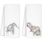 Jvpke Funny Elephant Decorative Kitchen Hand Towels for Bathroom Set of 2 - Elephants Bathroom Decor for Home, 16x24 in, Elephant Gifts for Women Men