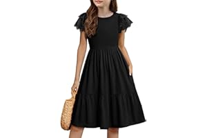 Arshiner Girls Summer Dresses Casual Flutter Sleeve A-Line Midi Dress with Pockets for 6-14 Years