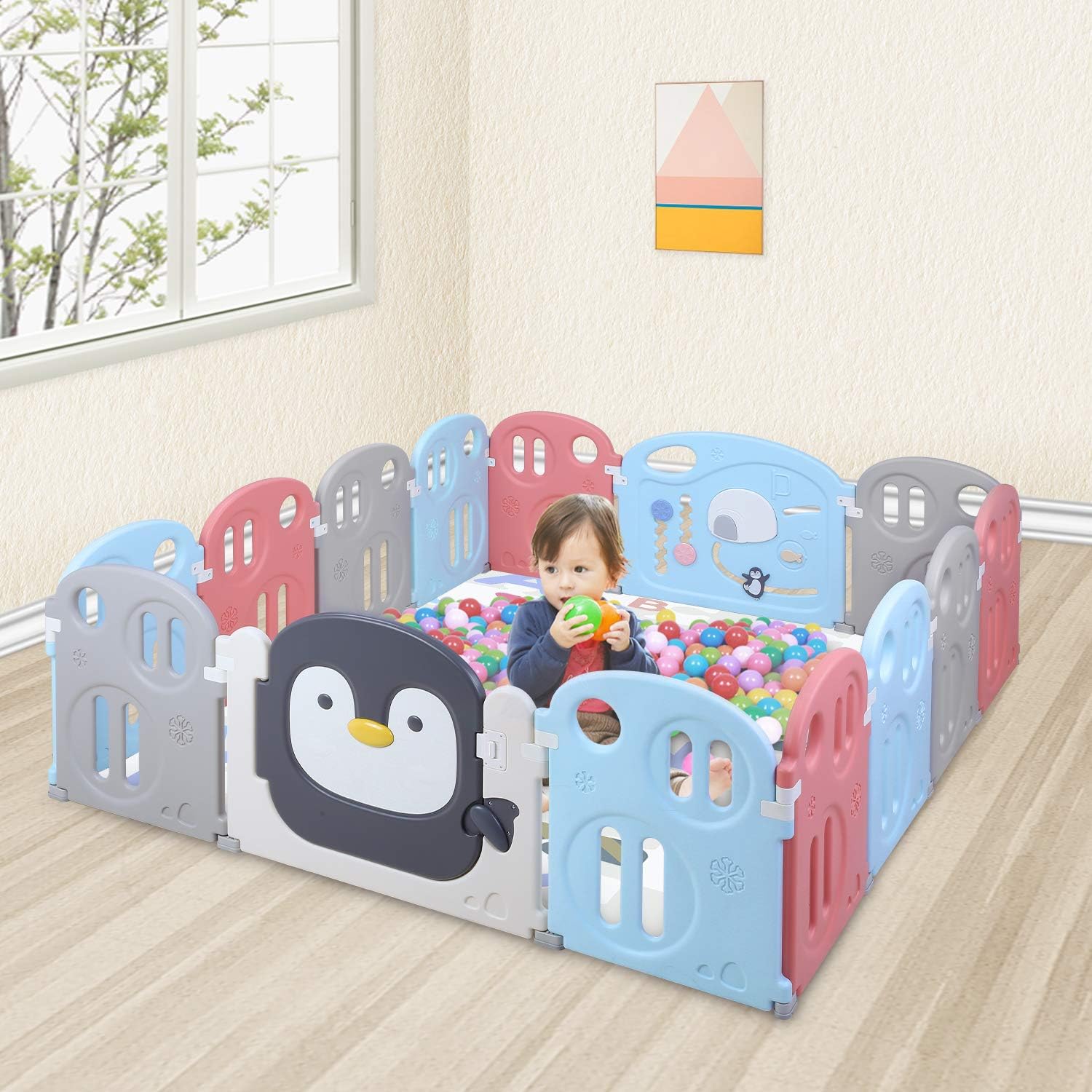 Bebe Puericulture Pingouin 12 2 Certificat En71 Sans Plastifiant Barriere De Securite Avec Porte Et Jouet Extensible Pour Enfant 10mois A 6 Ans Bamny Parc Bebe En Plastique Ecologiques 0 180cm Parcs