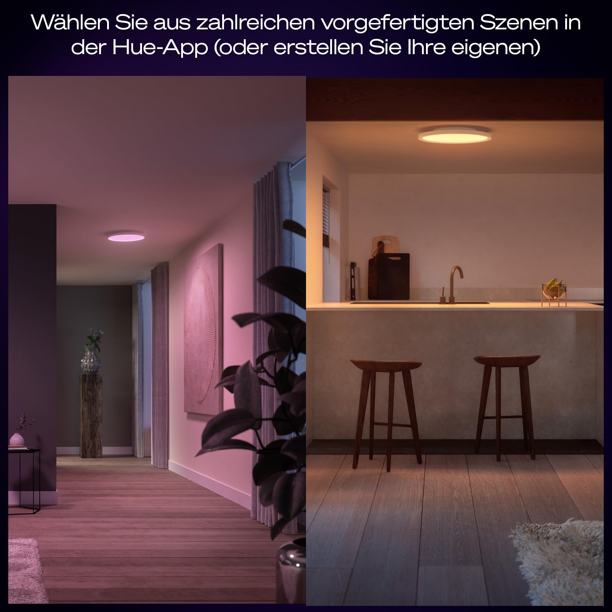Philips Hue Devote Smart LED-Panel-Licht, weißes und farbiges Ambiente, rund 30 cm, 16,6 W, 2000 Lumen, weißer Rahmen für Innenbeleuchtung, Decke, Wohnzimmer, Küche, Flur 4