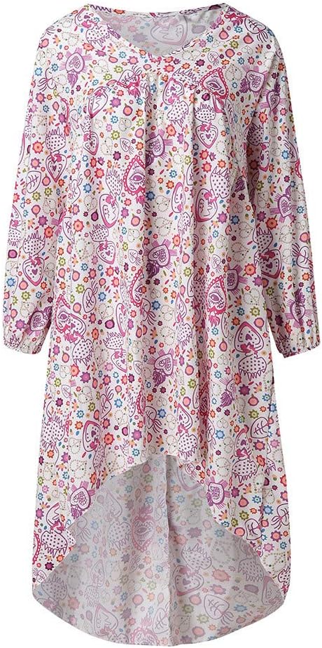 iHAZA Women Casual Loose Long Sleeve Floral Printed Long T Shirt Tops Blouse Irregular