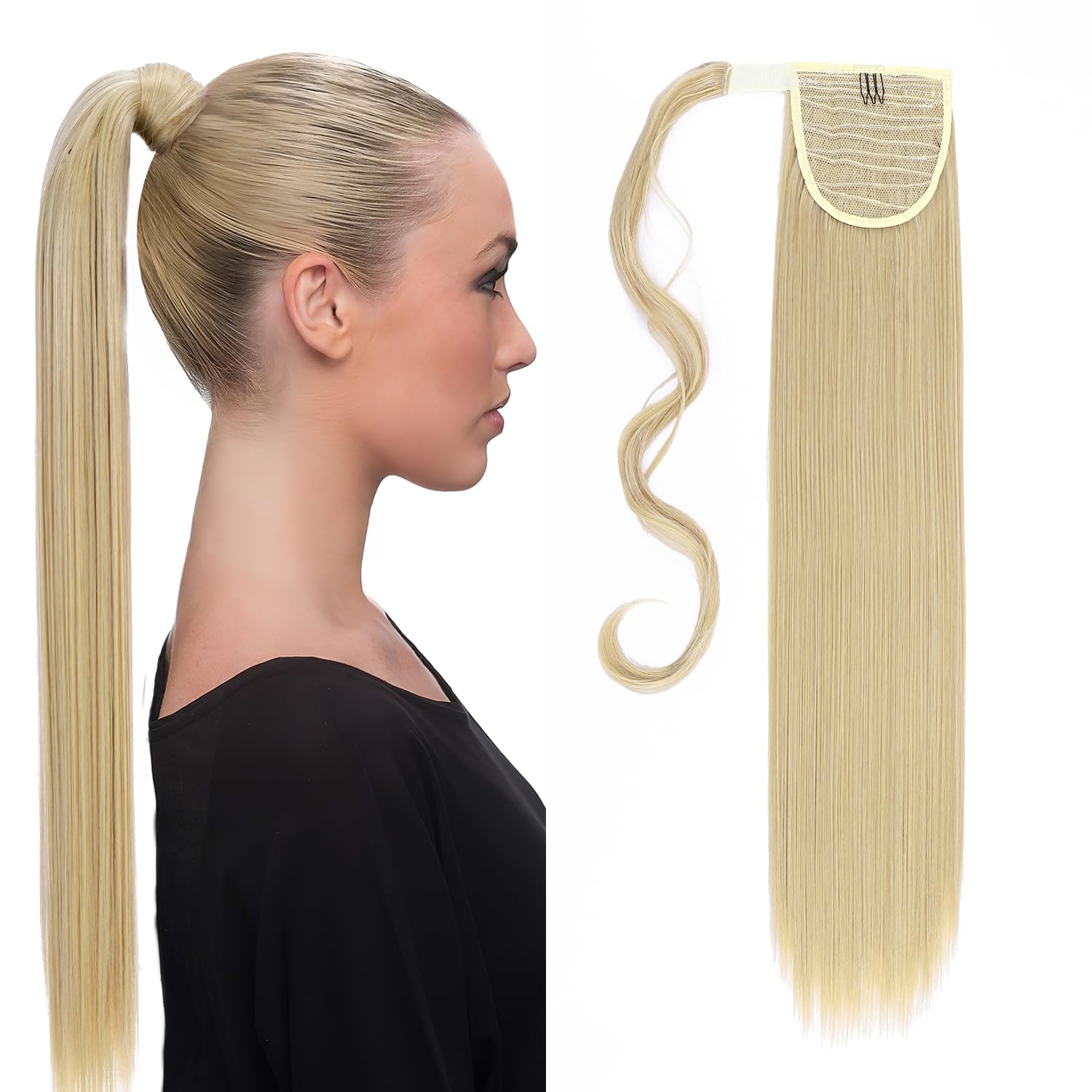 S-noilite® 26" Clip in Hair Extensions Wrap Around Ponytail Long Straight Hairpiece Clip in Ponytail Hair Extension (26 inches, Ash Blonde mix Bleach Blonde)