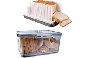 COANTO Bread Box&Bread Slicer, Bread Slicer for Homemade Bread, Large Bread Box with Lid, Time Recording Bread Container for Homemade Bread, Toast, Bagel, Donut and Cookies (Box:11.2"x7.5"x6.1"/8L)