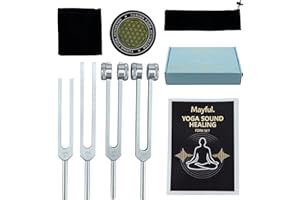 MAYFUL Tuning Forks for Healing Set - 128Hz, 136Hz, 256Hz, 384Hz with Activator - Weighted & Unweighted Sound Therapy Tools for Chakra Balance, Yoga, Meditation & Relaxation in Velvet Pouch