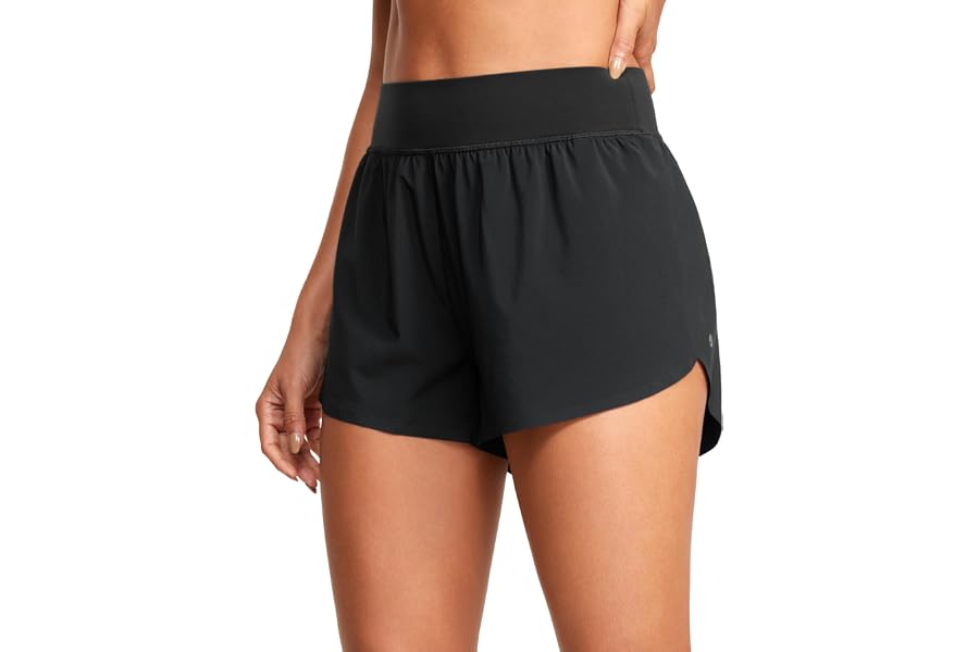 CRZ YOGA High Waisted Split Running Shorts 3" | Mesh Liner, Quick Dry, Lightweight, for Women