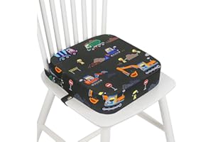wooshwa Toddler Booster Seat for Dining Table, Kids Booster Seat for Kitchen Chair with Non-Slip Bottom, Portable Detachable Washable Increasing Cushion with 2 Adjustable Straps (Excavator)