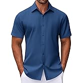 COOFANDY Mens Dress Shirts Button Down Short Sleeve Shirt Summer Shirts Business Casual Wedding Shirt