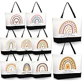 Buryeah 10 Pcs Teacher Appreciation Gift Bags Bulk Flower Rainbow Employee Thank You Canvas Tote Bag for Women Nurse Gift