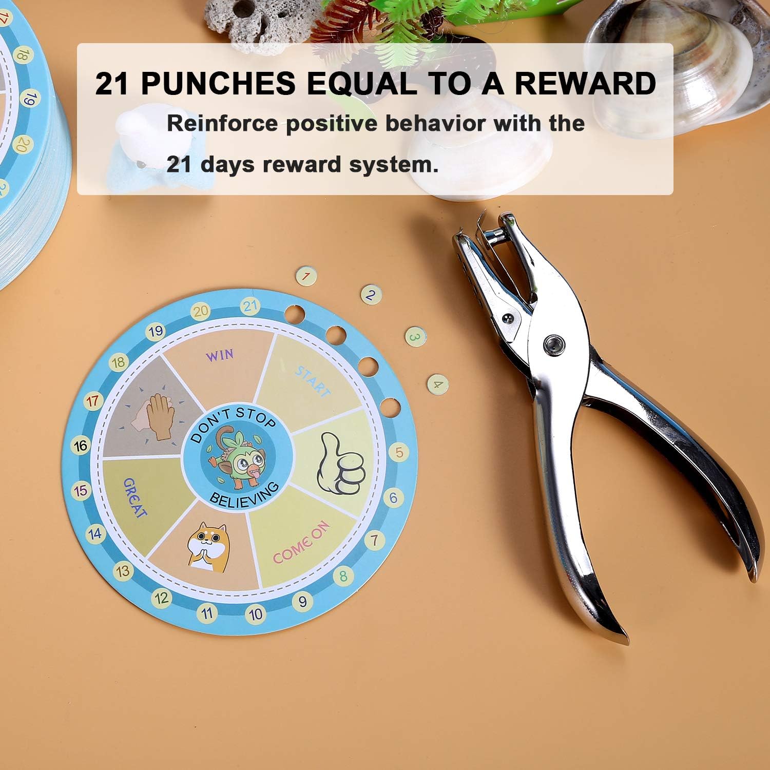 ONEDONE Punch Cards 100 Pack 3.9" Round Reward Punch Cards for Students School Home Classroom Supplies for Teachers Kindergarten Preschool Incentive Awards Reward Cards for Kids : Office Products