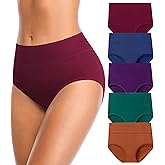JUYINA Womens Mid High Waisted Cotton Underwear Breathable Briefs Panties 5 Pack