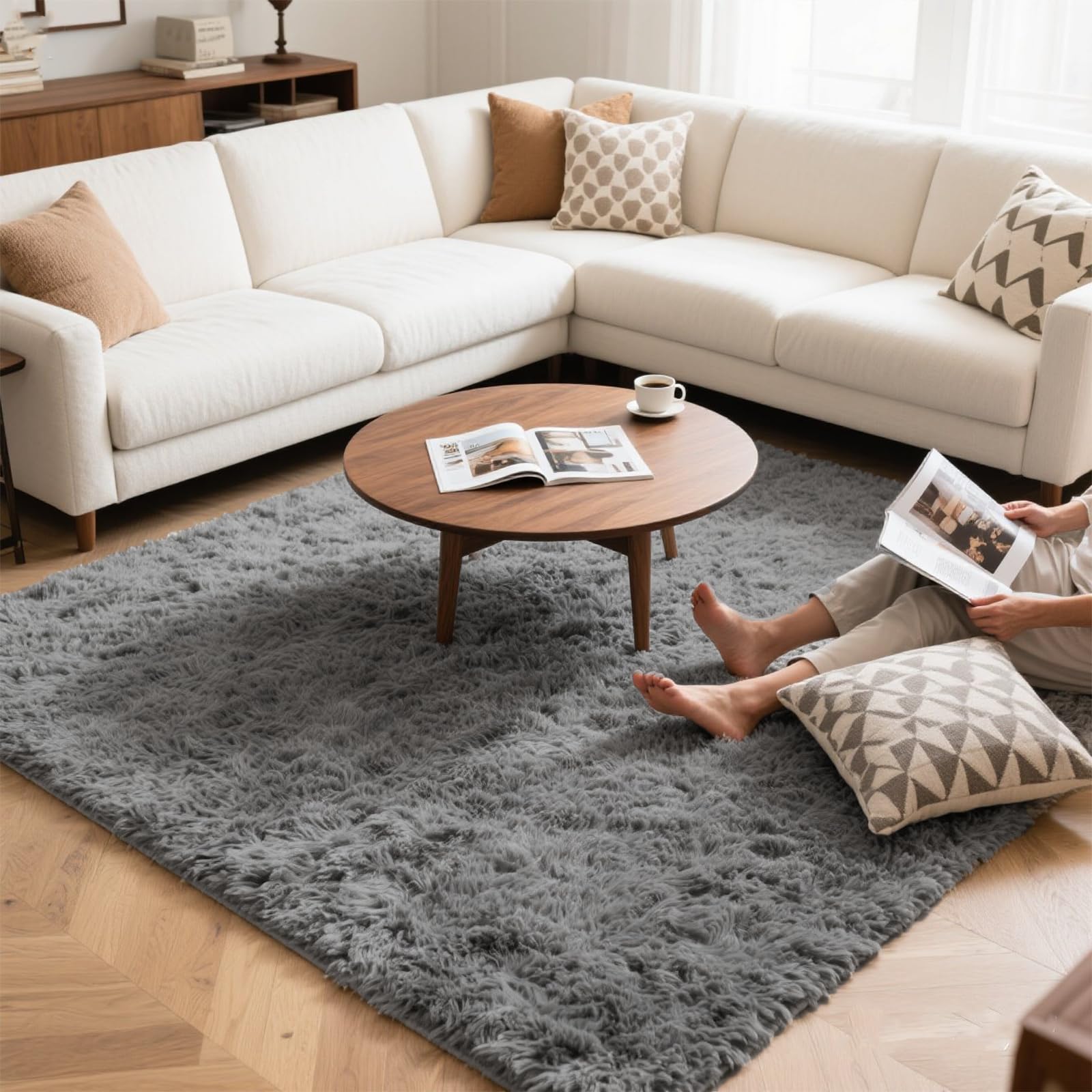 Photo 1 of Blivonta 5x7 Light Grey Fluffy Area Rugs for Bedroom, Soft Indoor Plush Rug for Living Room, Large Furry Fuzzy Shag Floor Carpet for Kids Nursery Boys Room Dorm Classroom Home Office Decor Mat