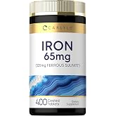 Carlyle Iron Ferrous Sulfate 325mg, 65 mg | 400 Tablets | Non-GMO, Gluten Free, and Vegetarian Supplement | High Potency