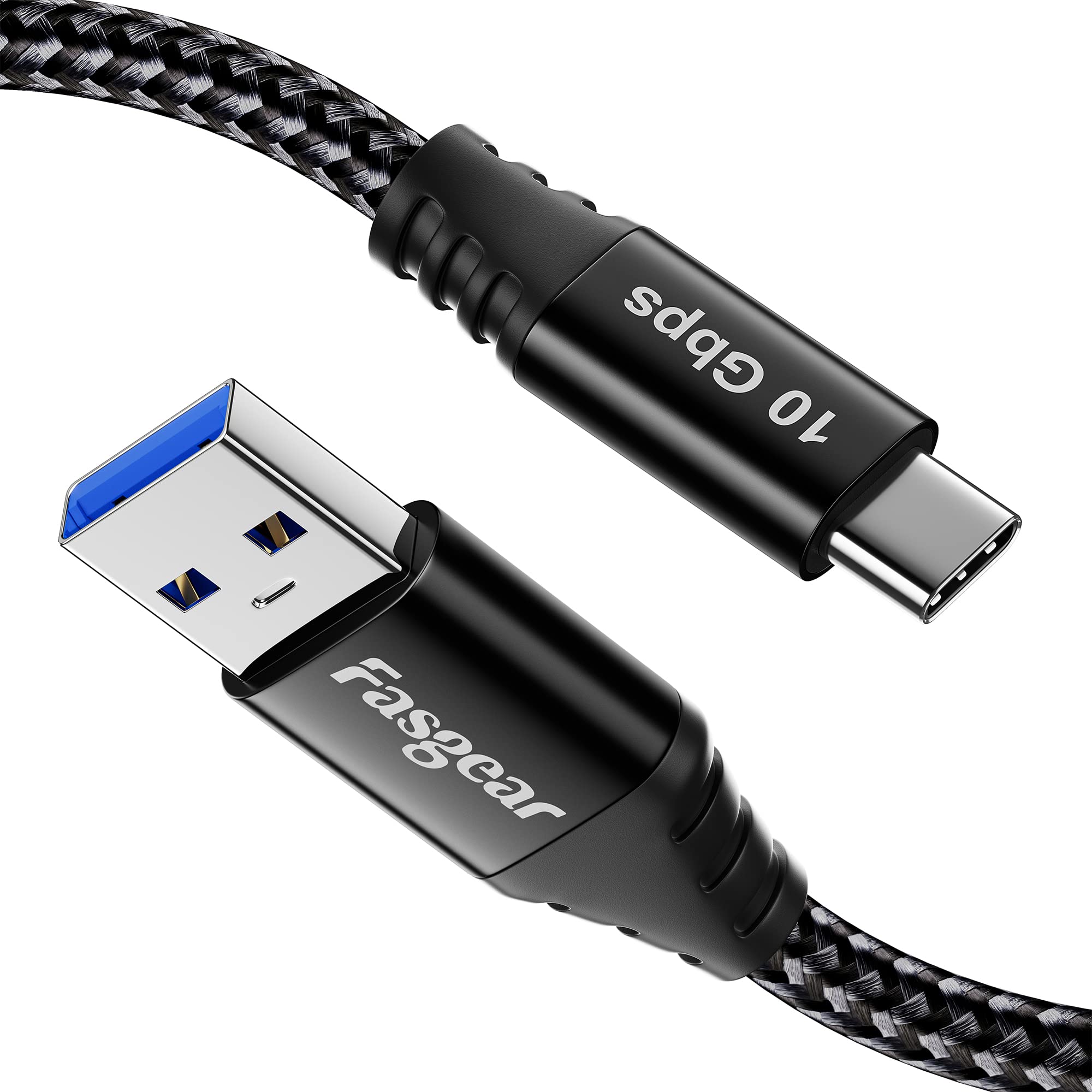 Fasgear USB C Cable 4.9ft - USB A to Type C 3.2 Gen 2 Cord Braided 10Gbps Android Auto Type C Data Cable 3A Fast Charge Compatible for Portable SSD Galaxy S24 X-box Series PS5 Controller USB-C Devices