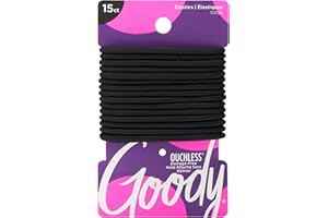 Goody Ouchless Hair Elastics – No Pull, No Breakage, Tangle-Free Hold for Thick, Curly, Coily & Textured Hair – 15 Count, Black, Long-Lasting Ponytail Holders for Women & Men