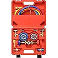 AutoWanderer Tool R134a AC Gauge, AC Manifold Gauge Set with 5FT Hoses Couplers & Adapter, Piercing & Self-Sealing Can Tap for R12 R22 R502 Refrigerant, Car AC Gauges Set Freon Charge Kit