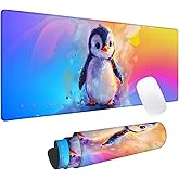 Colorful Penguin Gaming Mouse Pad, Office Desk Mat, Anti-Slip Rubber Base Cool Aesthetic Mouse Pads for Computer Laptop Keyboard School Home Desktop Gamer Home Accessories Decor 31.5" x 11.8"