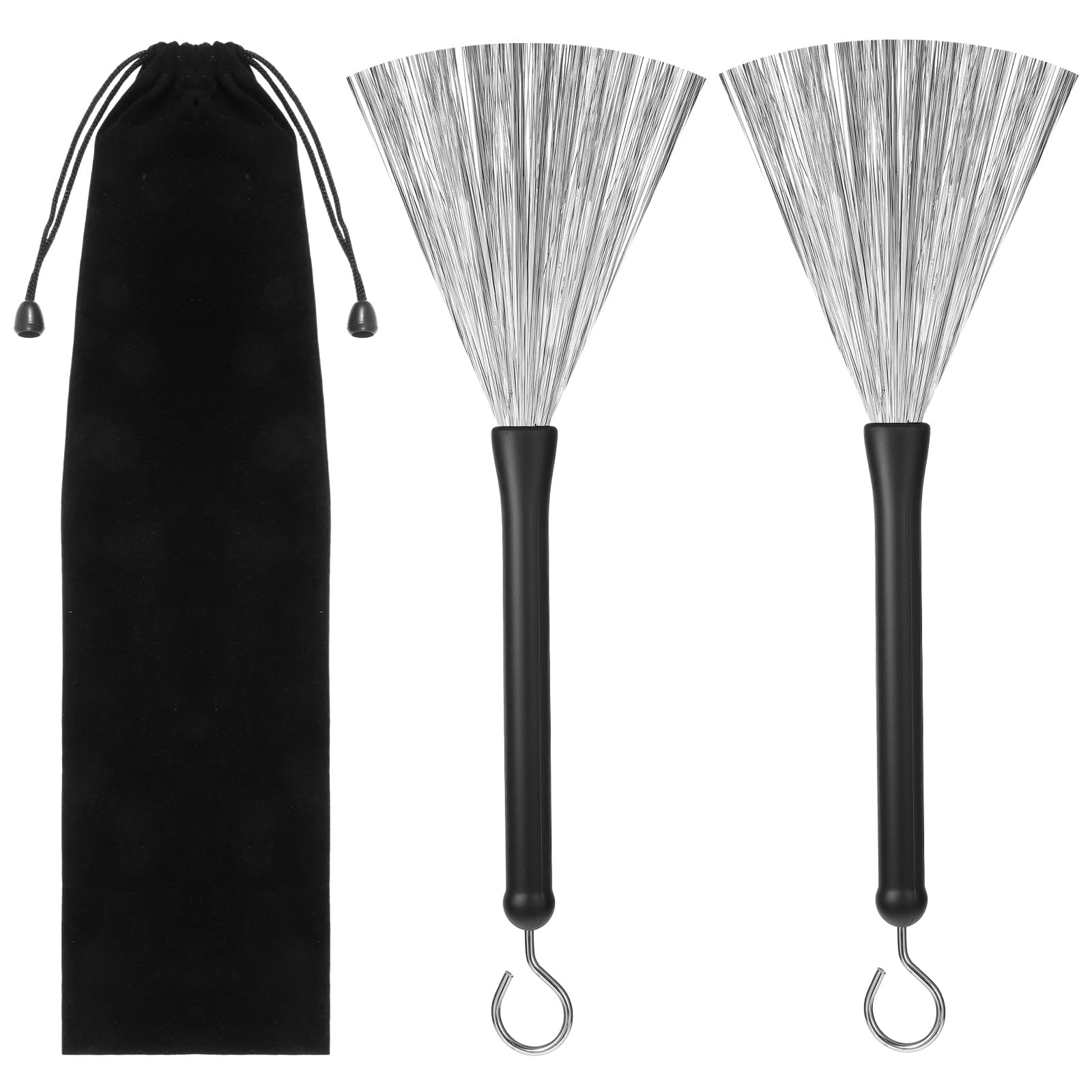 Photo 1 of 1 Pair Drum Brushes,Retractable Wire Brushes with Comfortable Rubber Handles Drums Sticks Brush for Cajon Jazz Percussion Accessories