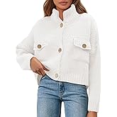 Saodimallsu Womens Cropped Cardigan Sweaters Button Up Chunky Knit Long Sleeve Collared Open Front Loose Jackets