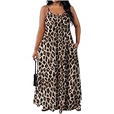 Floerns Women's Plus Size Leopard Cami Dress Spaghetti Strap Cheetah Flowy Maxi Dresses