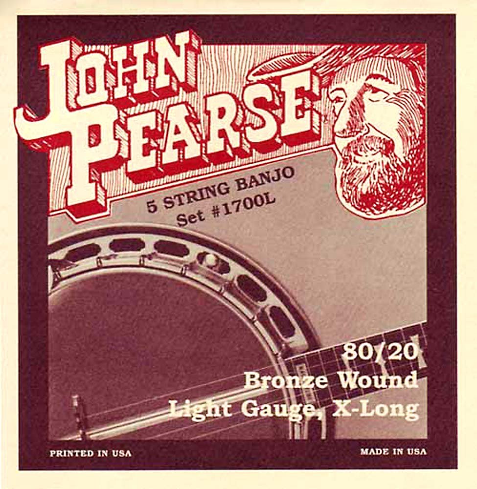 John Pearse Strings® Strings® 1700L For 5-String Banjo - 80/20 Bronze Wound - Light Gauge - X-Long