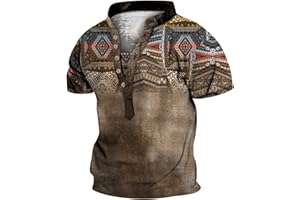 xoxingysm Mens Casual Henley Shirts Cowboy Vintage Aztec Ethnic Geometric Classic African Dashiki Graphic Short Sleeve Tops