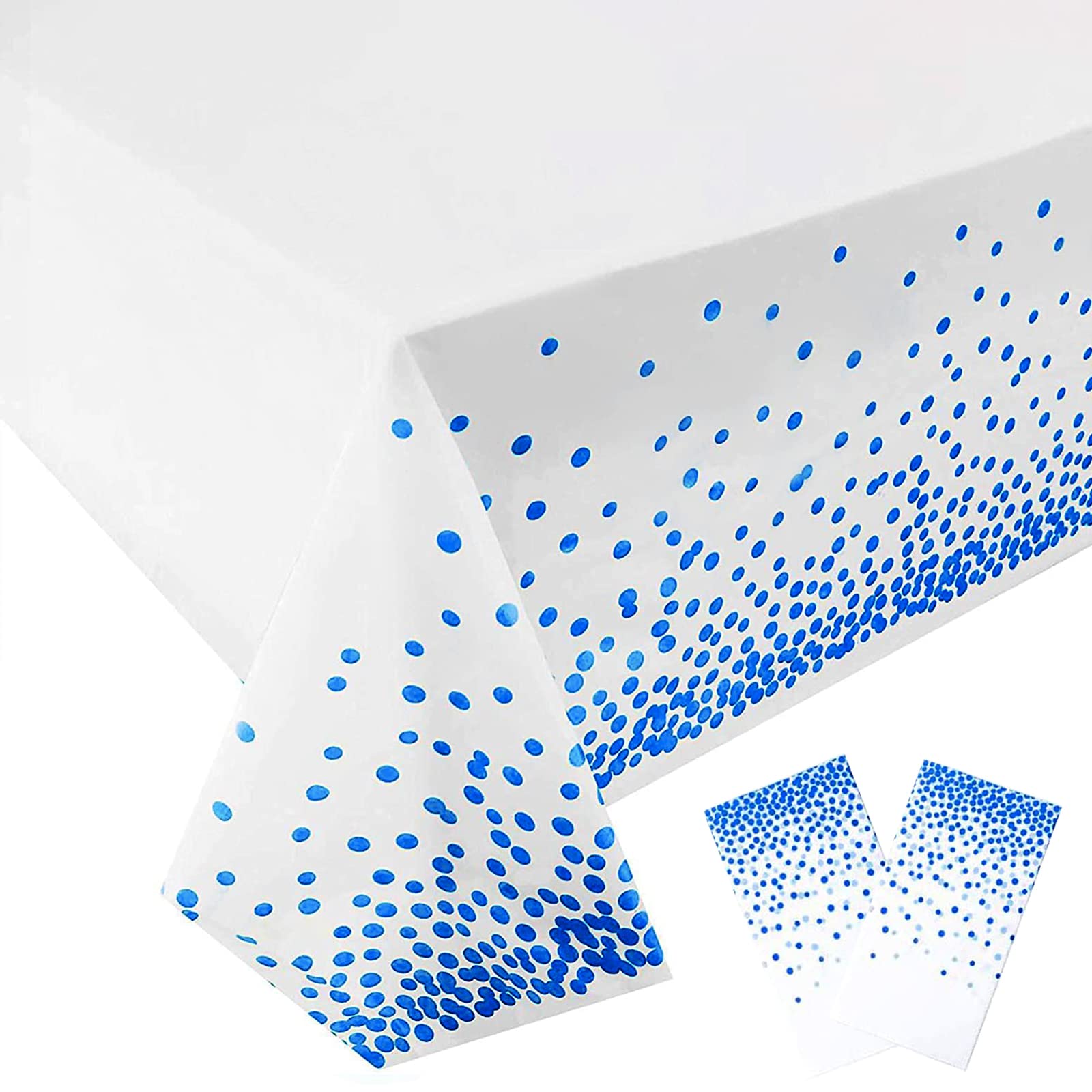 2Pcs White and Blue Dot Confetti Party Table Cloth 54 * 108 inch Large Plastic Waterproof Table Cover Rectangular Tablecloth for Birthday,Baby Shower,Wedding,Picnic,Party Decoration