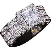 925 Sterling Silver Shiny Full Diamond Gemstone Ring Cubic Zirconia Rings CZ Diamond Multi Row Ring Eternity Engagement Wedding Band Ring for Women (US Code 9)
