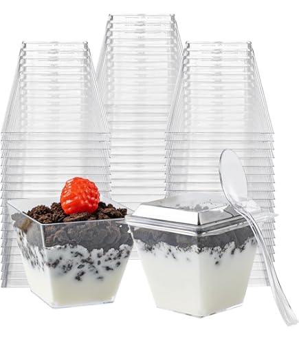 Juego De 20 Tazas De Postre Transparentes - 160 Ml, Reutilizables, Cuadradas, Ideales Para Pudín, Mousse Y Helado
