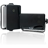 Herdio 3.5" Outdoor Bluetooth Speakers Wired Waterproof, 200W 3 Way Upgrade Premium Wall Mount Speakers, Durable Mountable Loud Sound System for Patio Indoor Deck Garage (Black Pair)