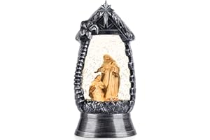 STRYAO Christmas Musical Snow Globe,Nativity Scene with Christian Gifts,Christmas Snow Globe Lantern with 6H Timer,USB Powered Water Glittering Lantern, Graduation/Christian Home Decor（Black）