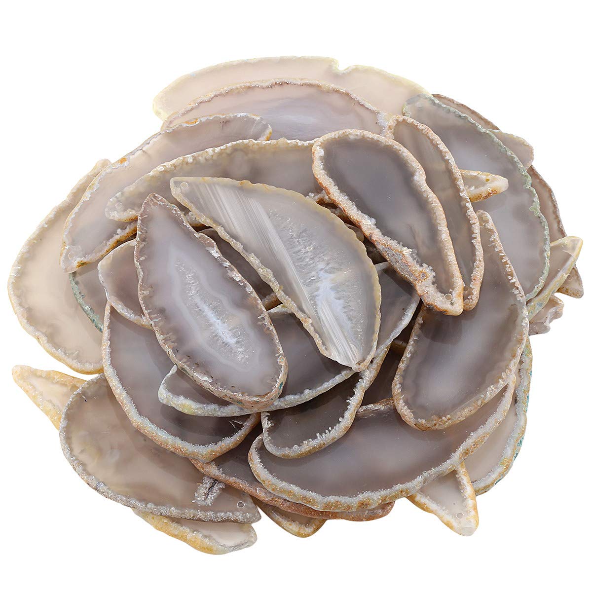 KYEYGWO Top Drilled Irregular Agate Quartz Slice Pendant Jewelry Charms for Jewelry Making, Pack of 10